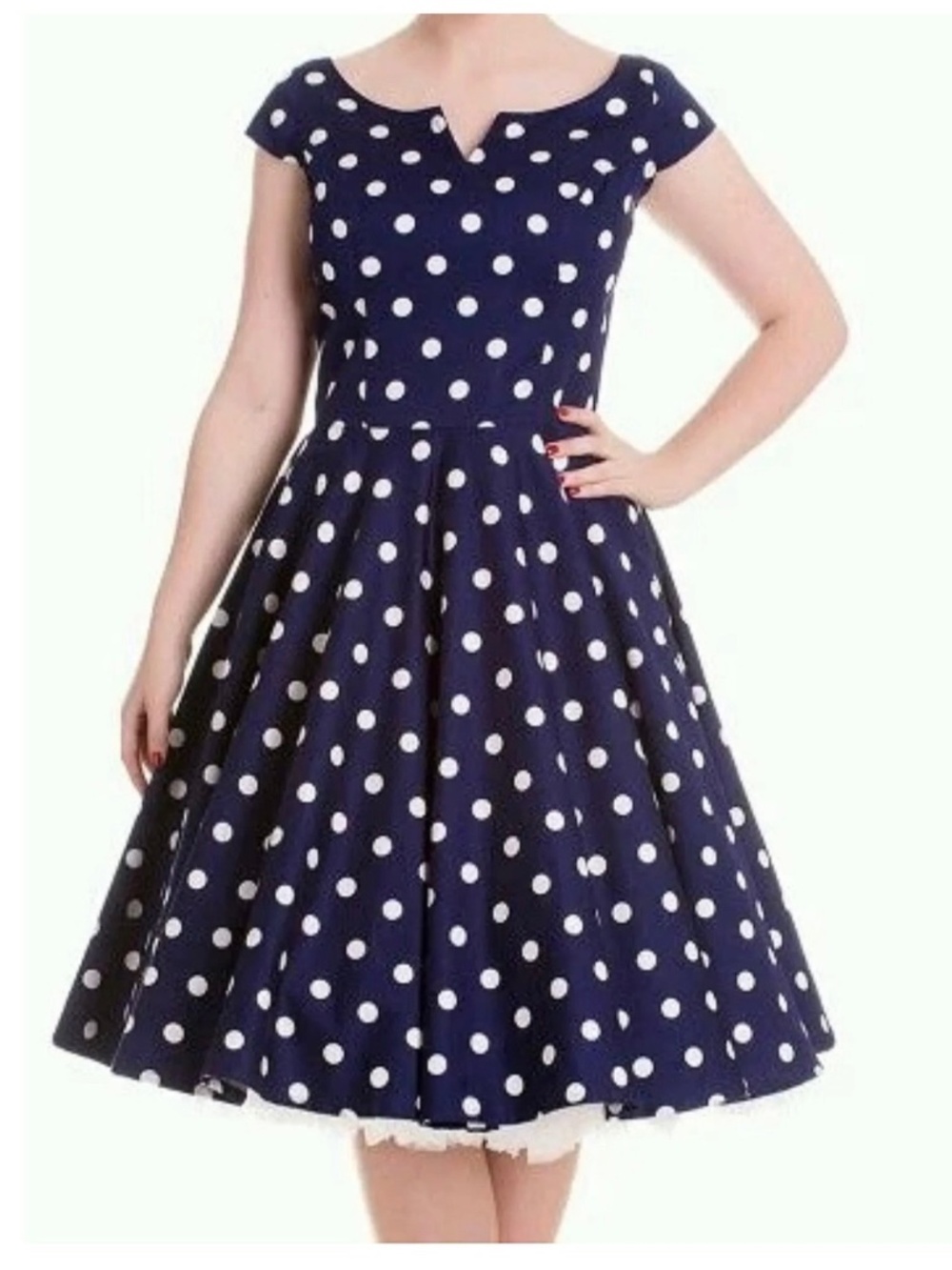 Hell Bunny Navy Blue & White Polka Dot Midi Dress